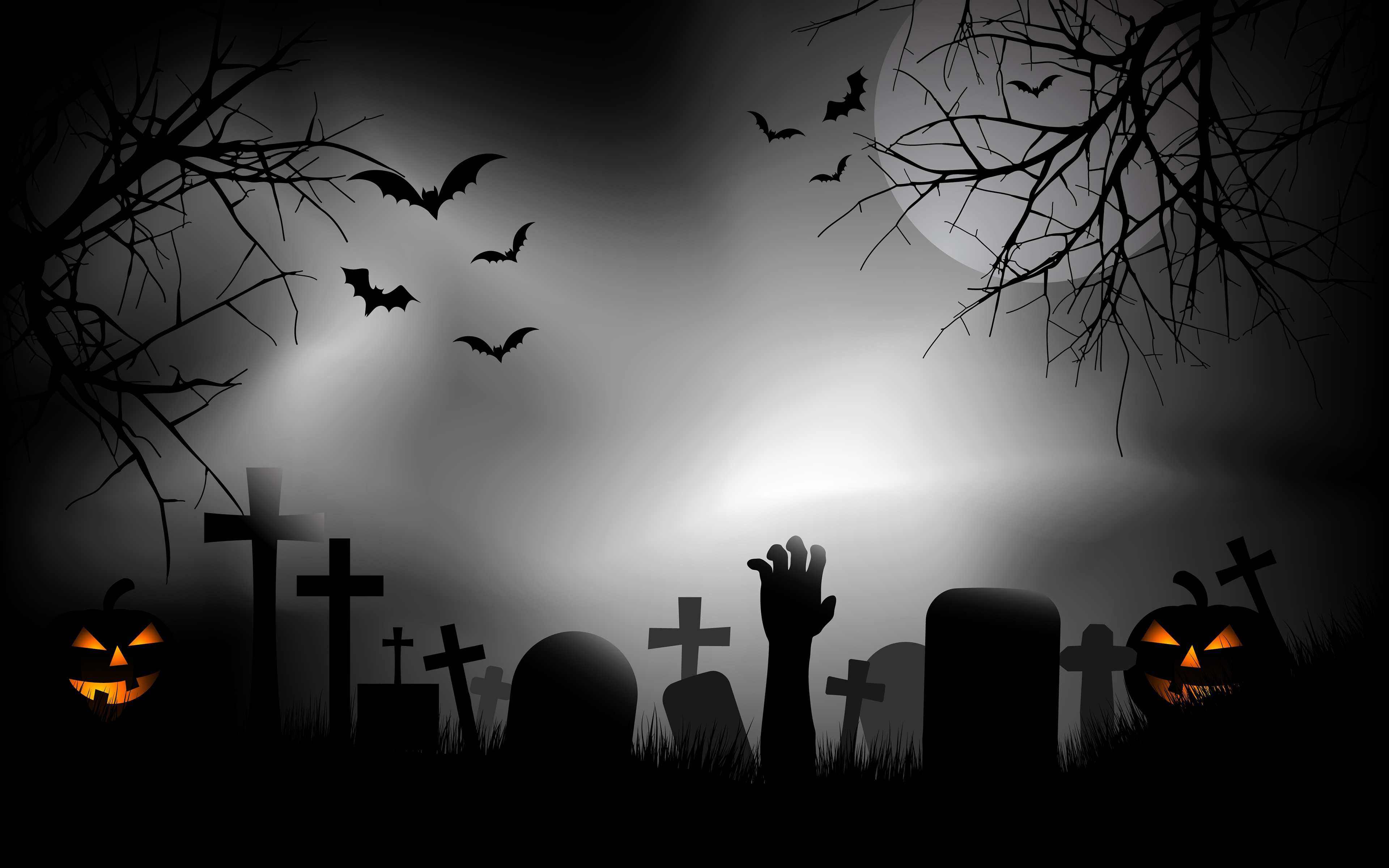 Halloween 313 Noc, Ksiezyc, Dynie, Zombie, Cmentarz, Nietoperze