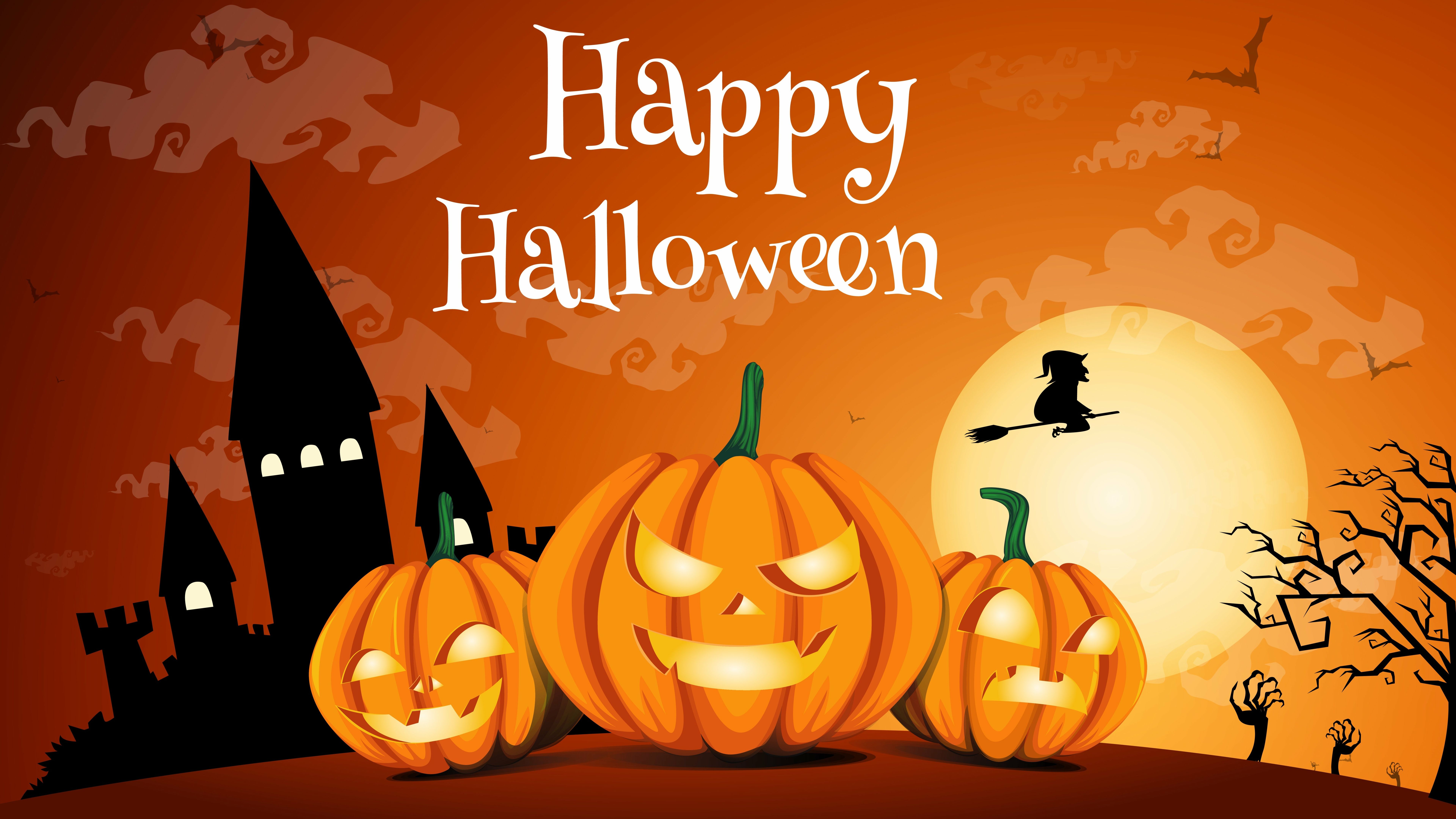 Halloween 317 Vector, Dynie, Zamek, Czarownica, Happy Halloween