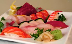Sushi 012 Deska, Owoce Morza, Ryby, Wasabi