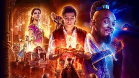 Aladyn (2019) Aladdin 018 Naomi Scott jako Jasmine, Mena Massoud jako Aladyn, Will Smith jako Dzin i Marynarz, Marwan Kenzari jako Jafar