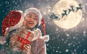 Swieta, Boze Narodzenie, Christmas 2158 Kobieta, Dziecko, Snieg, Swiety Mikolaj, Renifery, Ksiezyc