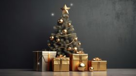 Swieta, Boze Narodzenie, Christmas 2217 Prezenty, Choinka, Bombki, Zlote