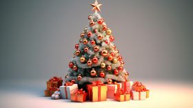 Swieta, Boze Narodzenie, Christmas 2220 Choinka, Prezenty, Bombki Czerwone i Zlote