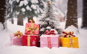 Swieta, Boze Narodzenie, Christmas 2233 Zima, Snieg, Drzewa, Prezenty
