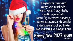 Sylwester, Nowy Rok, New Year 1166 Zyczenia na Nowy 2023 Rok, Kobieta, Kieliszek Szampana, Z wybiciem dwunastej ...