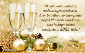 Sylwester, Nowy Rok, New Year 1173 Kieliszki Szampana, Bombki, Rok 2023, Zyczenia, Bardzo duzo milosci ...