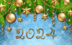 Sylwester, Nowy Rok, New Year 1220 Vector, 2024 Rok, Swierk, Bombki, Gwiazdki