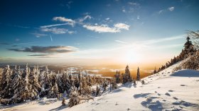 Zima, Winter 239 Gory, Drzewa, Niebo, Zachod Slonca