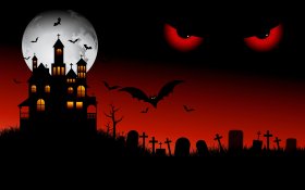 Halloween 314 Ksiezyc, Noc, Oczy, Zamek, Cmentarz, Nietoperze