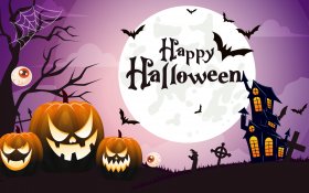Halloween 318 Vector, Nietoperze, Dynie, Zamek, Happy Halloween