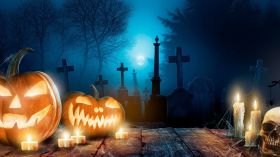 Halloween 339 Cmentarz, Dynie, Noc, Czaszka