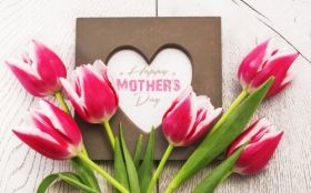Dzien Matki 067 Tulipany, Ramka, Happy Mothers Day