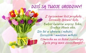 Urodziny, Happy Birthday 096 Tulipany, Bukiet, Prezent, Zyczenia Urodzinowe dla dziewczyny, Z zyczeniami dzis przybede ...