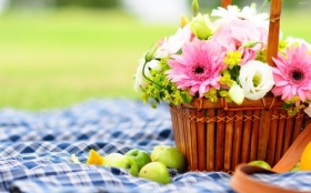 Piknik 024 Koszyk, Kwiaty, Owoce