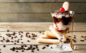 Lody 186 Ice Cream, Deser, Ziarna Kawy, Wisienka, Ciastka